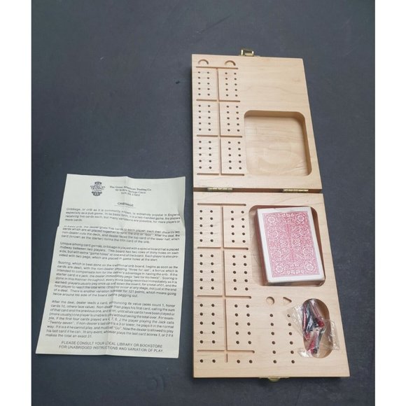 Cribbage Game Set Travel Wood Box Great American - Picture 1 of 11
